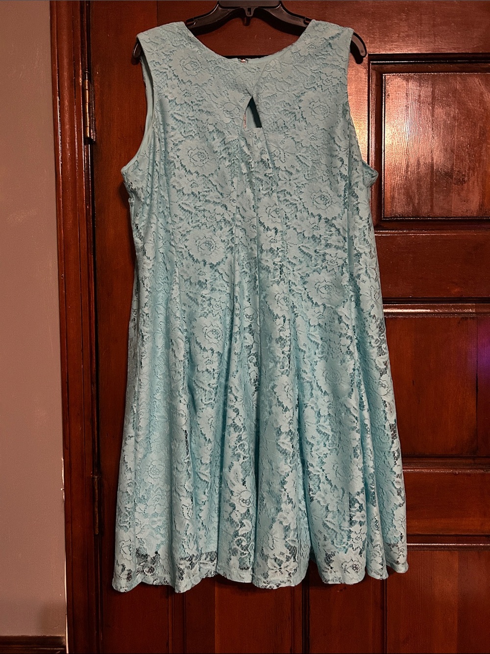Sleeveless Light Blue Lace Fit-and-Flare Formal Dress